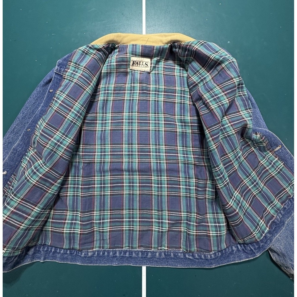 Vintage Denim Jacket Flannel-Lined Trucker Men's Medium Boxy Corduroy Collar 90s - Picture 14 of 16